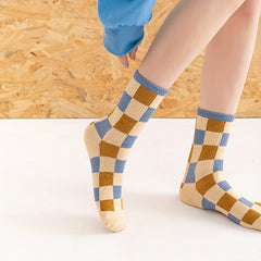 6 Pairs Striped & Plaid Socks Women's Mid Tube Stockings Hosiery