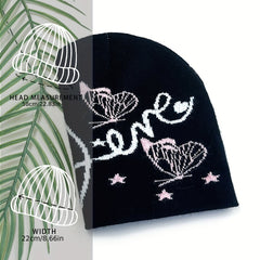 Pink Butterfly Jacquard Beanie Soft Knit Hat for Women