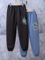 2pcs Skeleton & Letter Print Boys Active Sweatpants Jogger Sports Pan