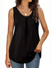 Ruched Tank Top Summer Sleeveless Crew Neck Casual Top
