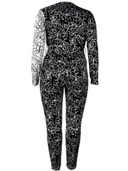 Colorblock Letter Print Long Sleeve Jumpsuit With Belt