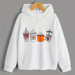 Boy's Coffee Print Hoodie Long Sleeve Top