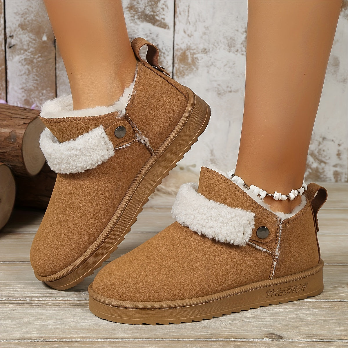 Women's Plush Lined Thermal Snow Boots Non Slip Flat Outdoor Shoes
