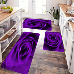 Purple Rose Kitchen Mat Non Slip Waterproof Stain Resistant Soft Sponge Doormat