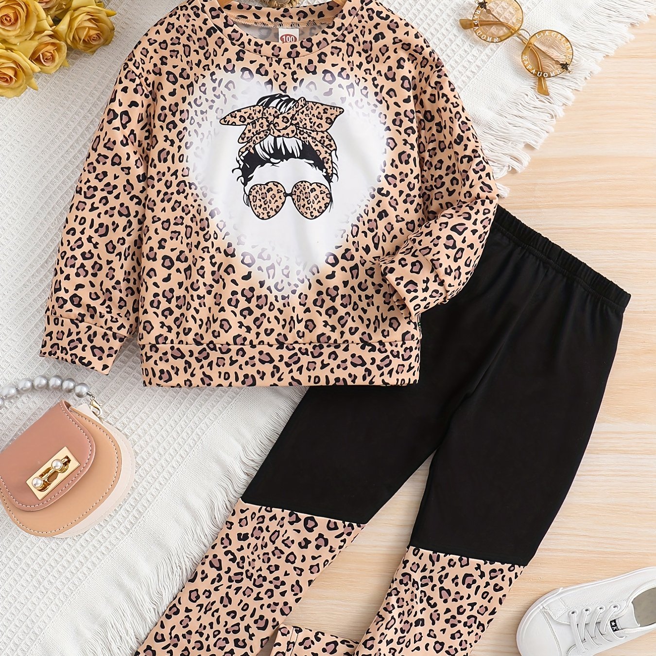 Girl's Camo 2pcs Top & Pants Set Anime Print Outfit