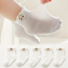 5Pairs Baby Girls Mesh Cartoon Pattern Socks Breathable Short Tube