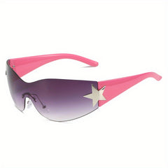 Y2K Wrap Around Sunglasses Gradient Lens Star Decor Glasses UV400