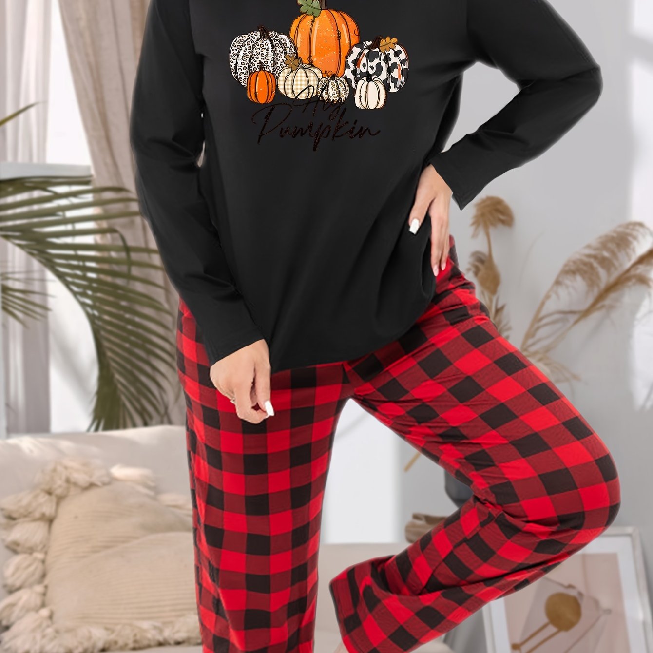 Leopard Pumpkin Print Pajama Set