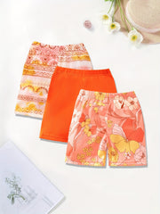 3pcs Toddler Girls Floral Print Shorts Set Breathable Stretchy Dance Safety