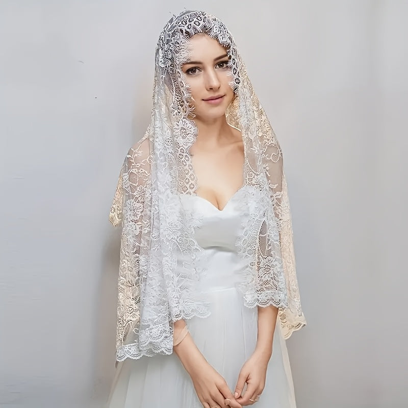 Bridal Veil Mid Length Lace Headscarf for Weddings Parties