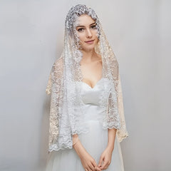Bridal Veil Mid Length Lace Headscarf for Weddings Parties