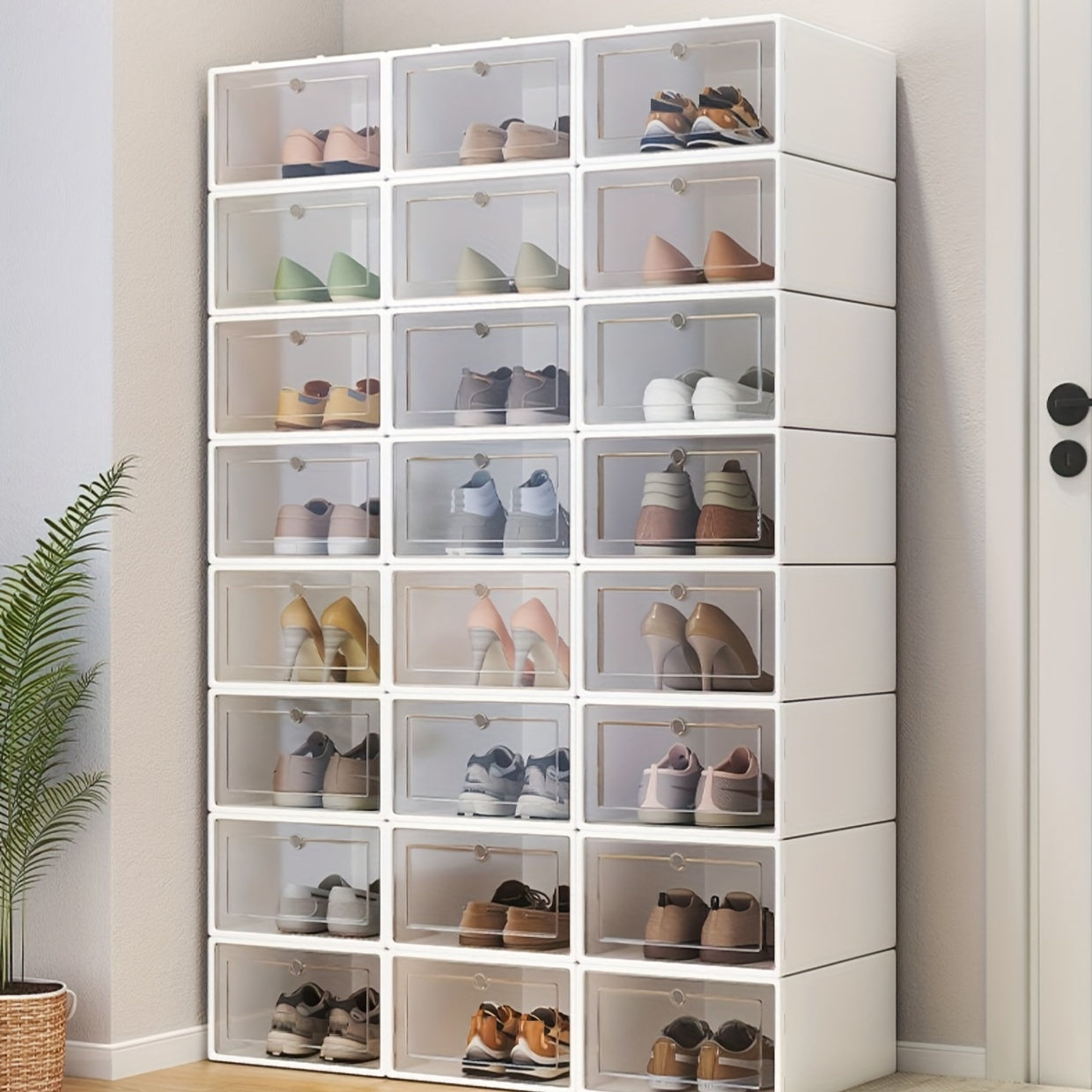 12pcs High Shoe Box Transparent PP Stackable Shoes Storage Boxes for Men & Women