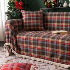 Retro Sofa Slipcover Christmas Coffee Red Woven Plaid Non-slip Sofa Cover