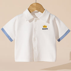 Kids Casual Lapel Shirt with Crown Embroidery for Summer