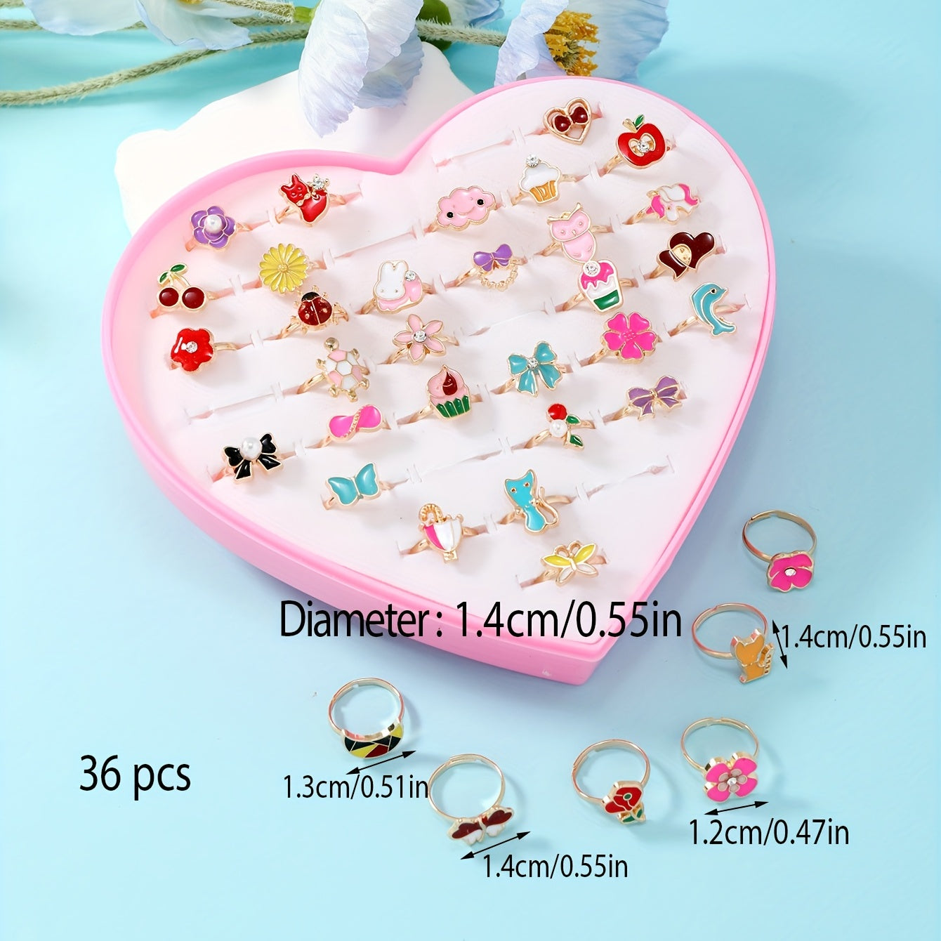 36pcs Girls Colorful Alloy Rings Set Kids Accessories Gift