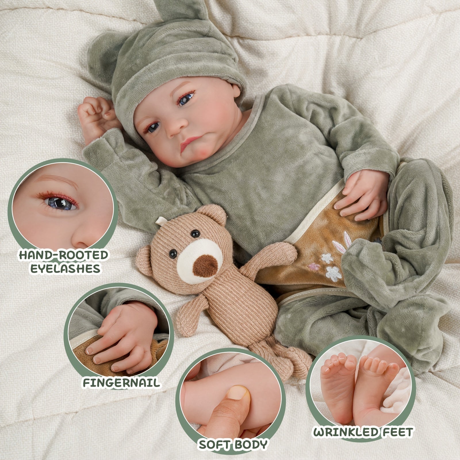 Realistic 18" Reborn Baby Boy Doll Vinyl Body