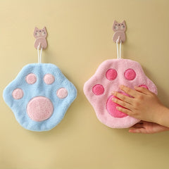 Coral Velvet Cat Footprint Hand Towel for Hands and Feet