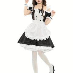 Sexy Maid Role Play Costume Ruffle Bow Dress Lingerie