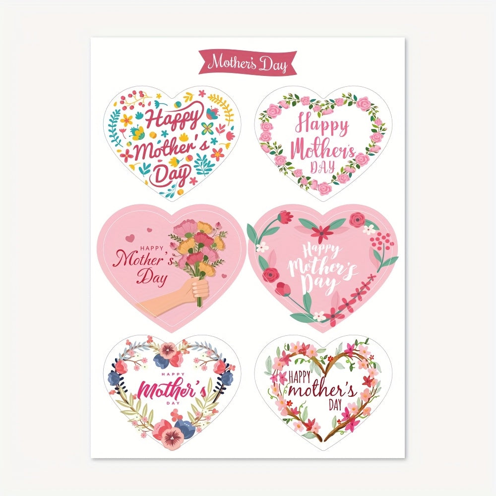 60pcs Heart Shaped Mother'S Stickers with Floral Designs and Messages
