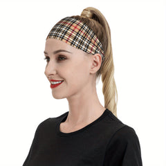 Vintage Plaid Headband for Sport & Casual Outfits Checkered Pattern Elastic