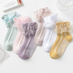 Girls Solid Lace Socks Set 6pairs