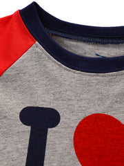 2pcs Girls Pajama Set Crew Neck Long Sleeve 'I LOVE MOM' Print Winter