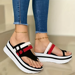 Women's Wedge Heeled Slides Open Toe Round Toe Flip Flops