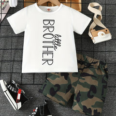 2pcs Boys Casual LITTLE BROTHER Letter Print Set
