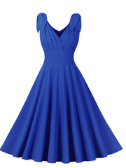 High Waist A-line Dress V Neck Sleeveless Party Casual Dress