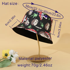 Vintage Cartoon Bucket Hat Hedgehog Mushroom Print Reversible Sun Hat