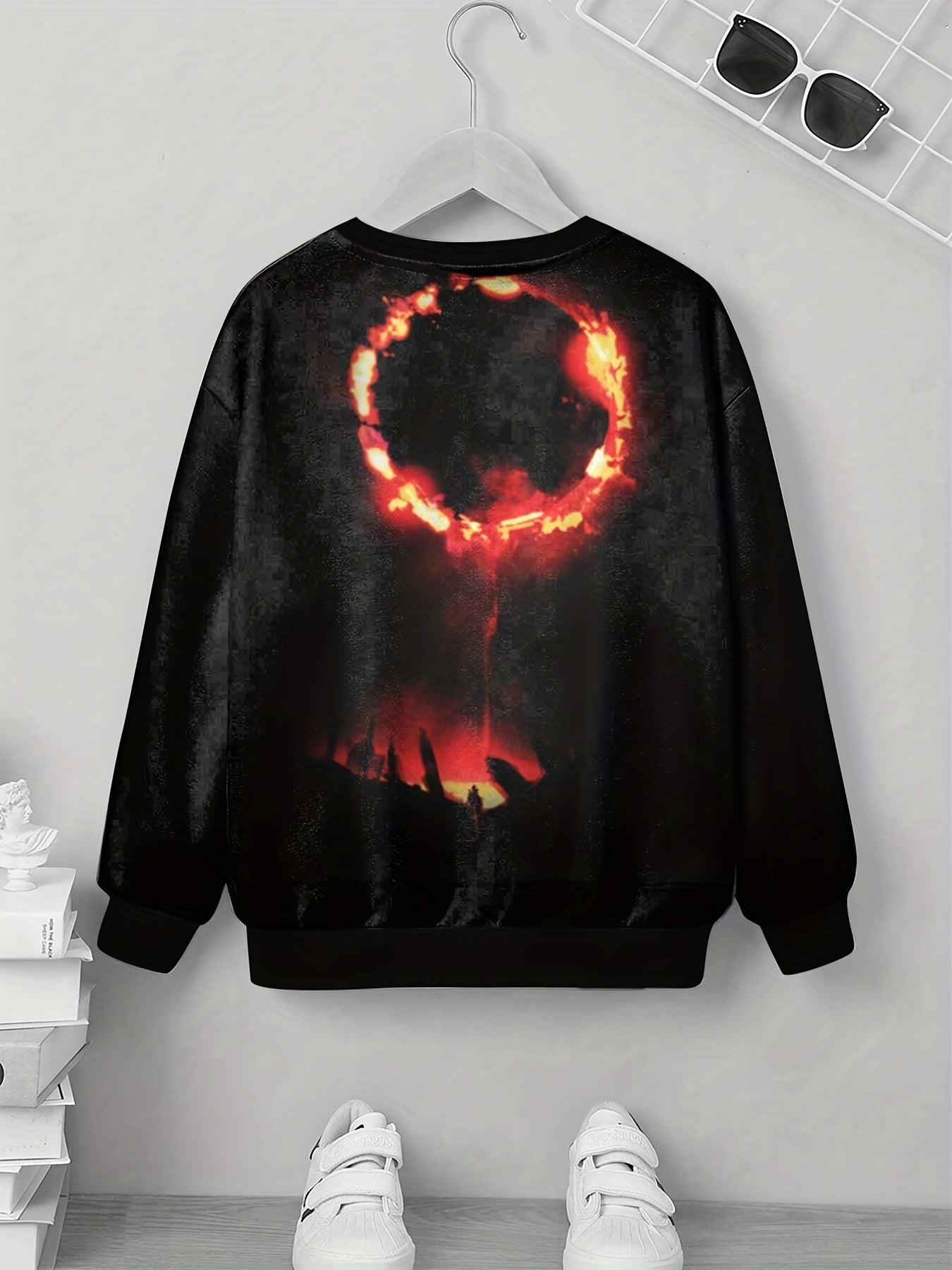 Teens Flame Hoop Night Scene 3D Print Sweatshirt Kids Casual Pullover