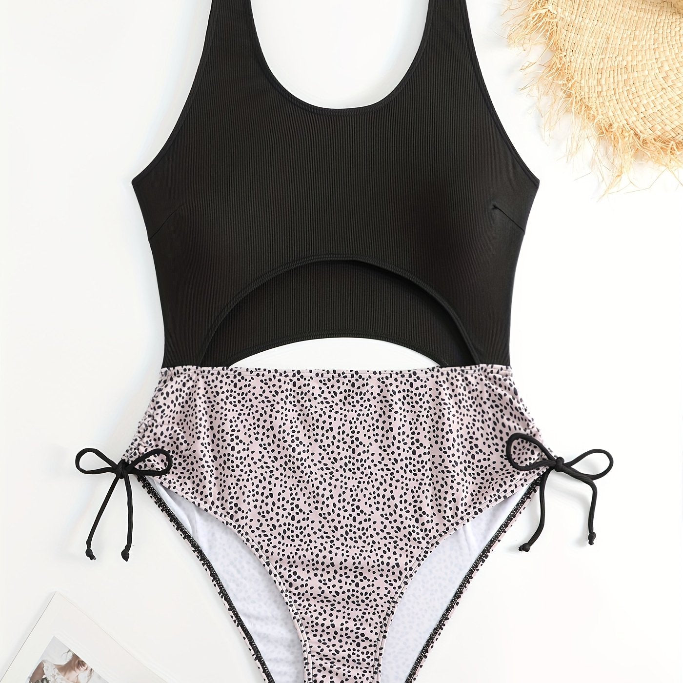 Polka Dot Cut Out One Piece Swimsuit