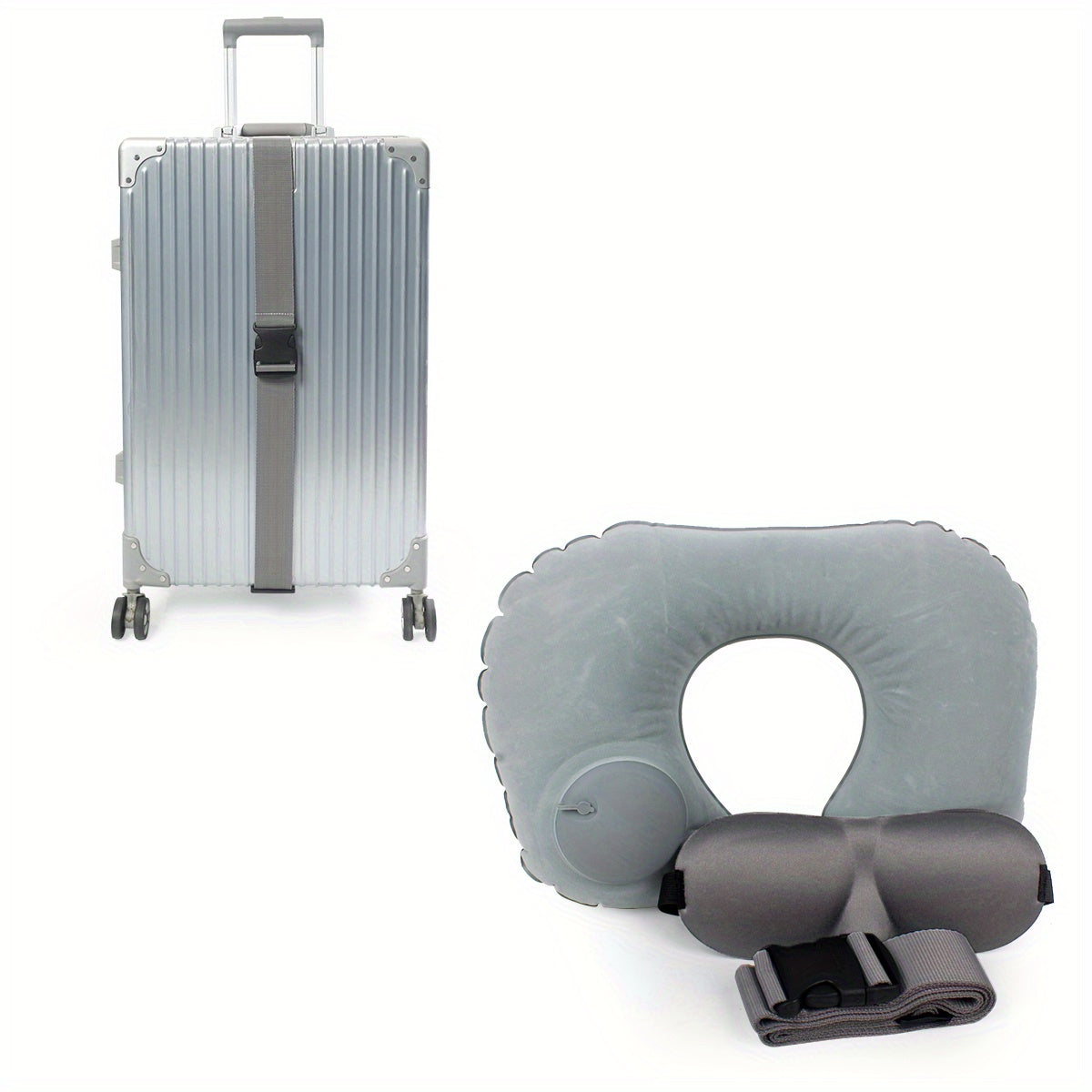 3pc Travel Set Luggage Strap, Eye Mask, U-shaped Pillow Portable Accessories
