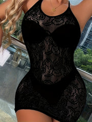 Fishnet Jacquard Dress Backless Bodycon Babydoll