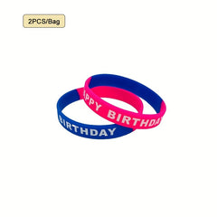 2pcs Happy Birthday Silicone Bracelet Waterproof Reusable Rubber Wristband