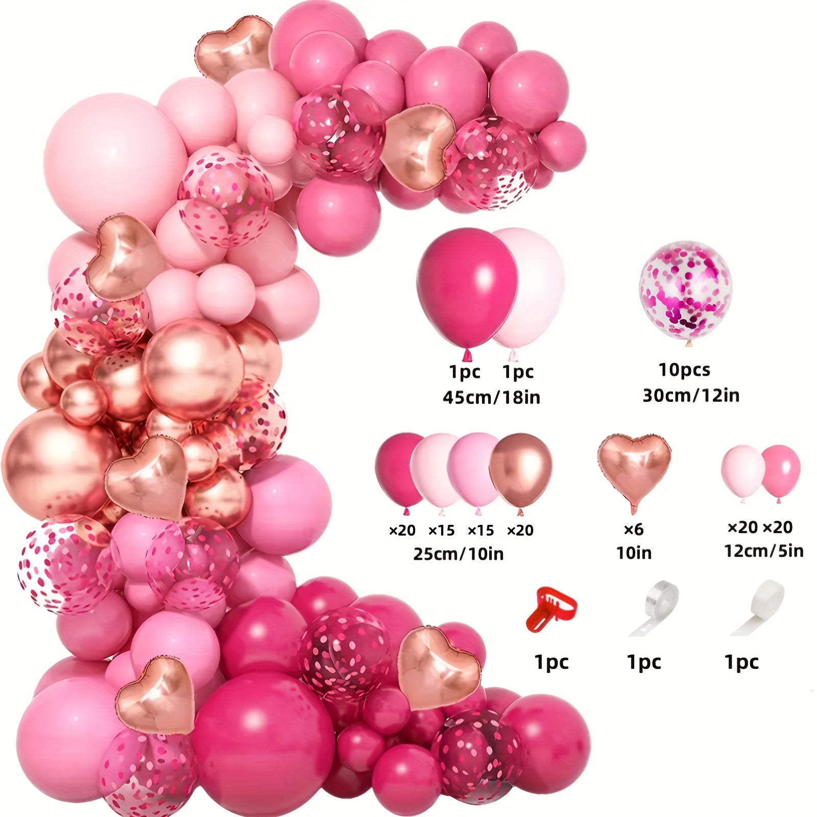 131pcs Pink Red Balloon Set For Party Decor