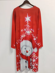 Christmas Snowman Print Long Sleeve Dress