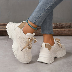 Women Faux Leather Chunky Sneakers Low Cut Dad Shoes
