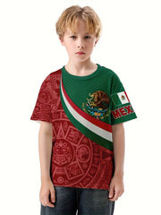 Mexico Flag 3D Print Boy's Casual Tees Short Sleeve Crew Neck Comfy T shirt