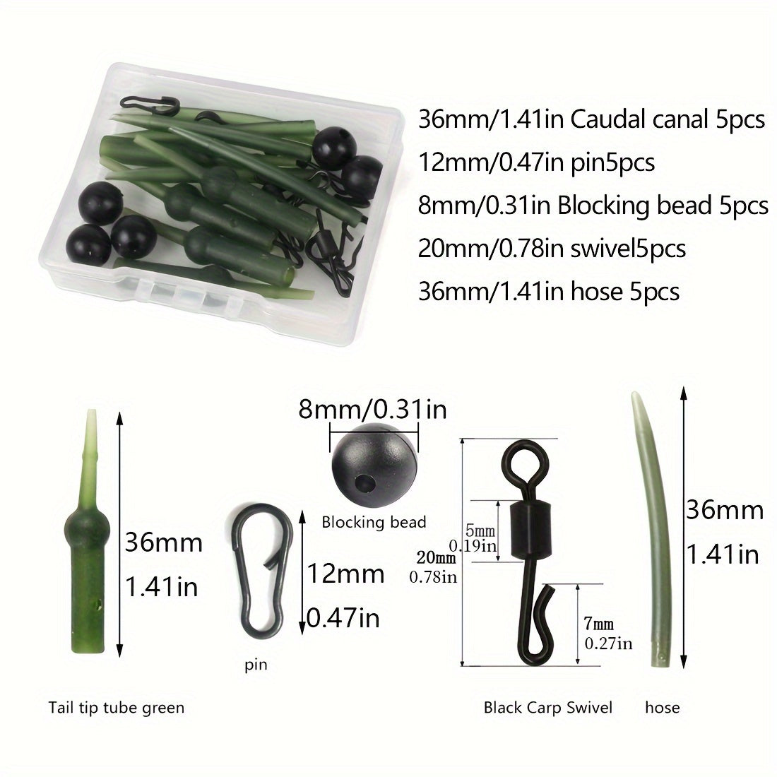 25pcs Carp Fishing Accessories Set: Sleeves, Swivels, Rings, Snap Pins, Beads
