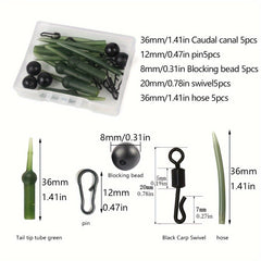 25pcs Carp Fishing Accessories Set: Sleeves, Swivels, Rings, Snap Pins, Beads