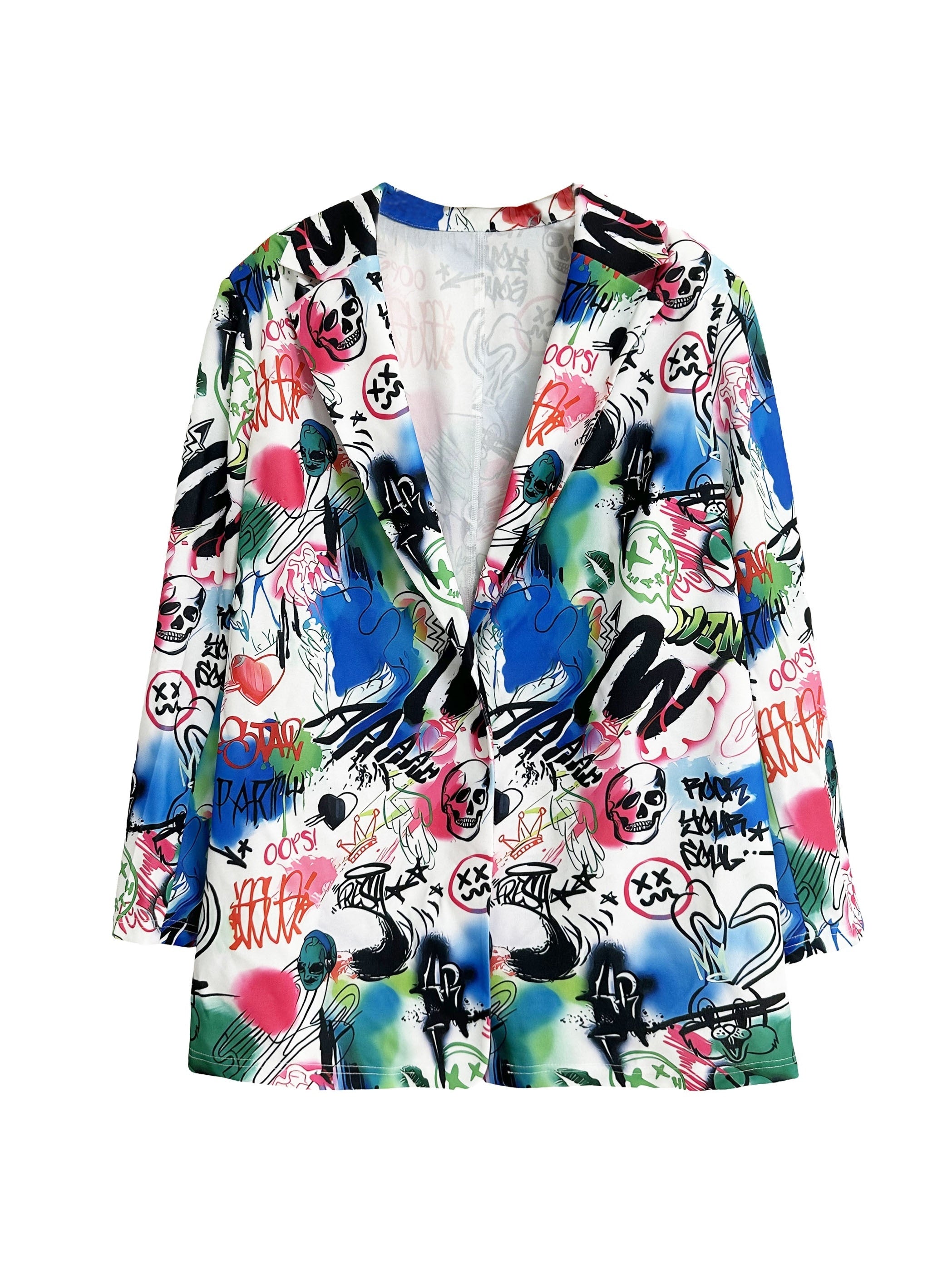 Graffiti Print Long Sleeve Blazer