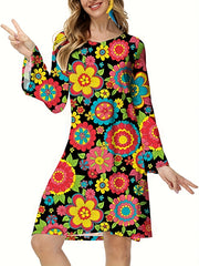 Retro Dress Women's Plus Floral Print Halloween Party Dress