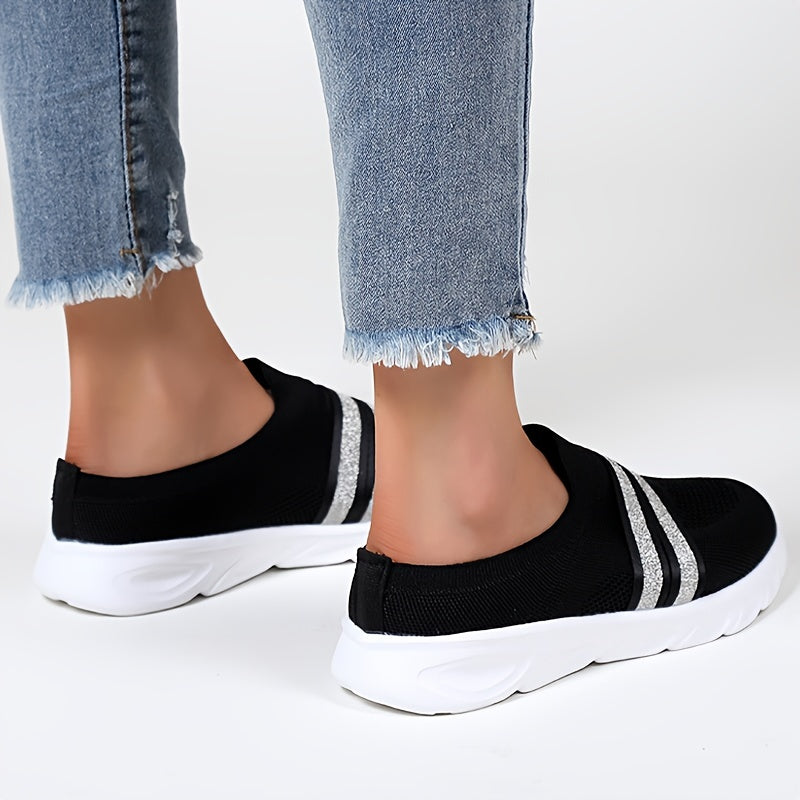 Glitter Slip On Flat Sneakers Casual Walking Trainers