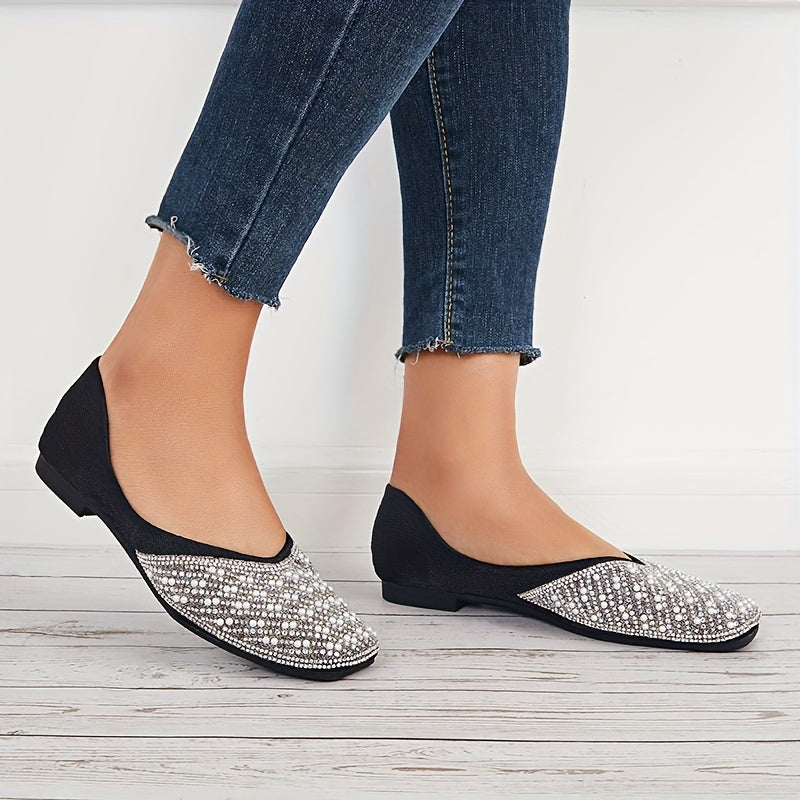 Pearl Flat Slip-On Square Toe Casual Shoes Lightweight