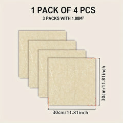 4pcs Marble Pattern Tile Stickers - Waterproof Non-slip Self-adhesive Wall
