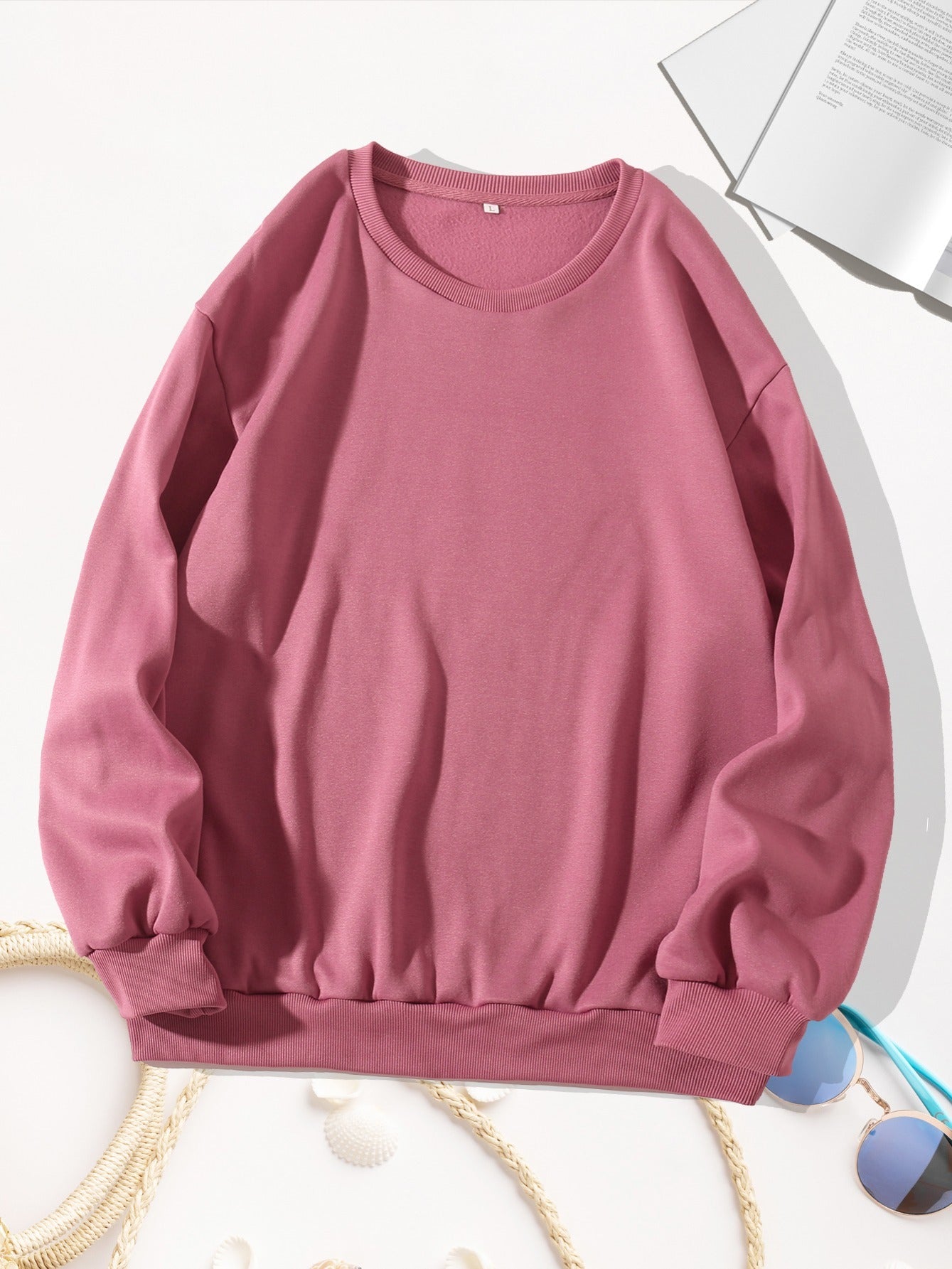 Women's Solid Loose Crew Neck Sweatshirt