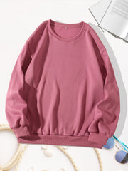 Women's Solid Loose Crew Neck Sweatshirt