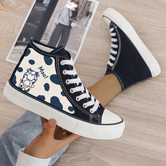 Cow Print Plush Lined Thermal Chunky Canvas Sneakers Flat High