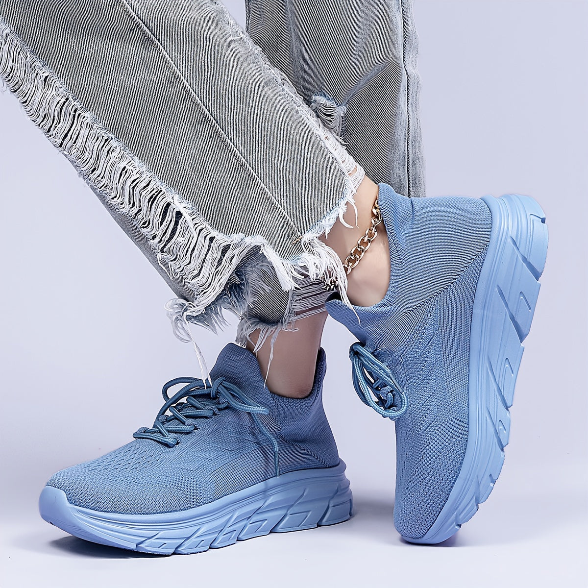 Knit Weaving Platform Sneakers Lightweight Running Shoes